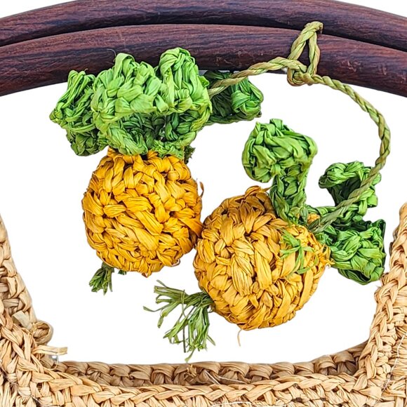 Mar Y Sol Isla Crochet Raffia Circle Clutch with Pineapple Charm, Natural - Picture 3 of 8